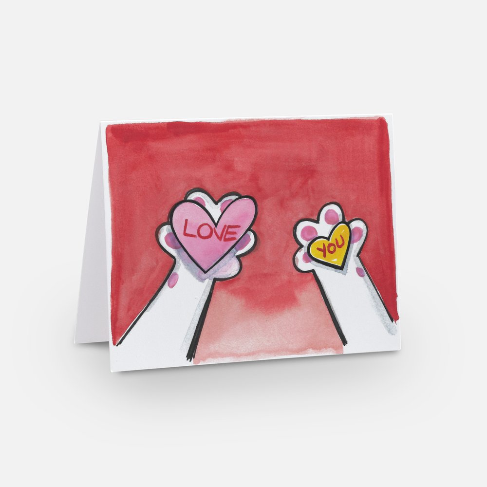 Two Paws with Candy Hearts Card