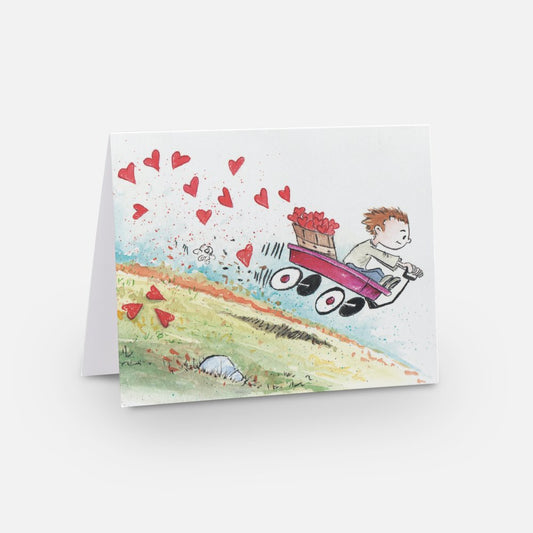 Boy Racing His Wagon Card