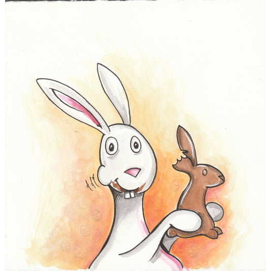 Bunny Eating Chocolate Original Art