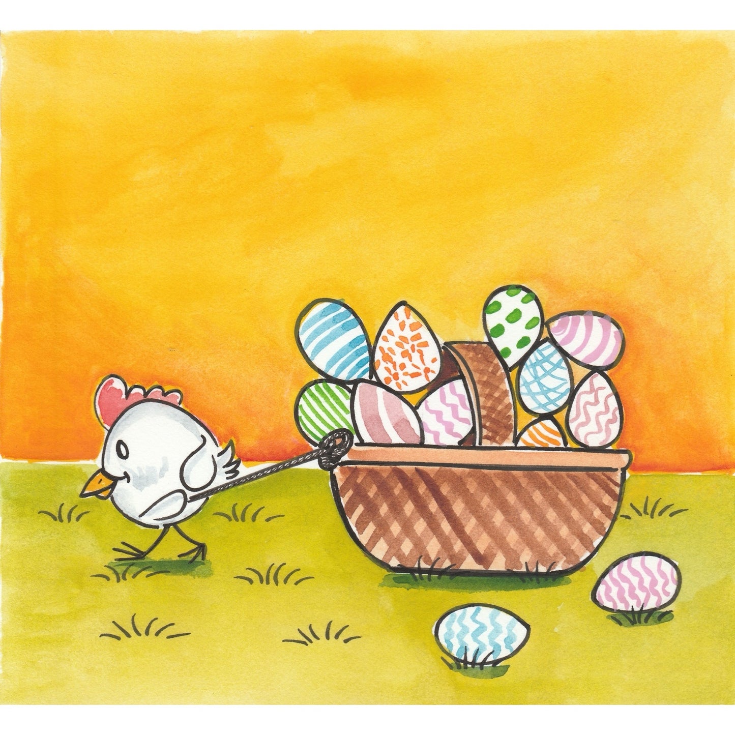 Chick Pulling Cart Original Art