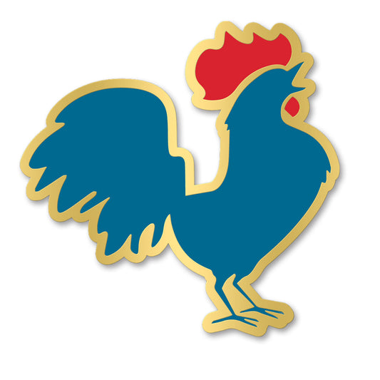 Cerulean Rooster Gold-Finish Enamel Pin - 1.5"