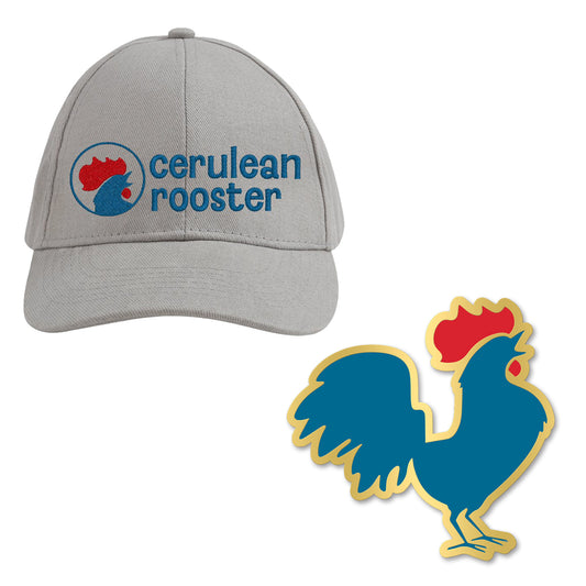 Cerulean Rooster Cap + Pin Bundle