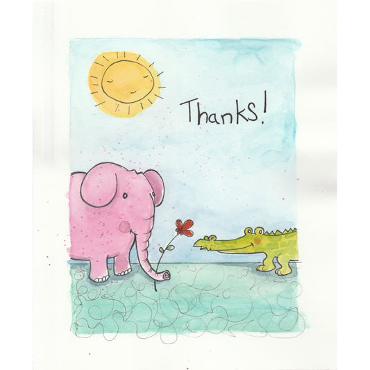 Original Art for Elephant and Gator Thank You card