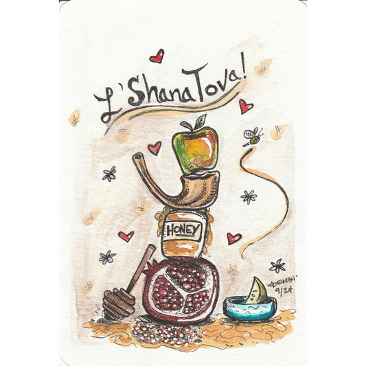 L'Shana Tova Original Art on Postcard