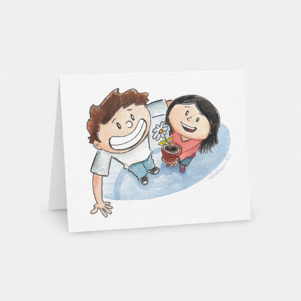 Boy and Girl with Flowerpot Card