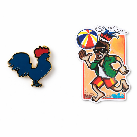 Cerulean Rooster Enamel Pin and any 1 Sticker Combo